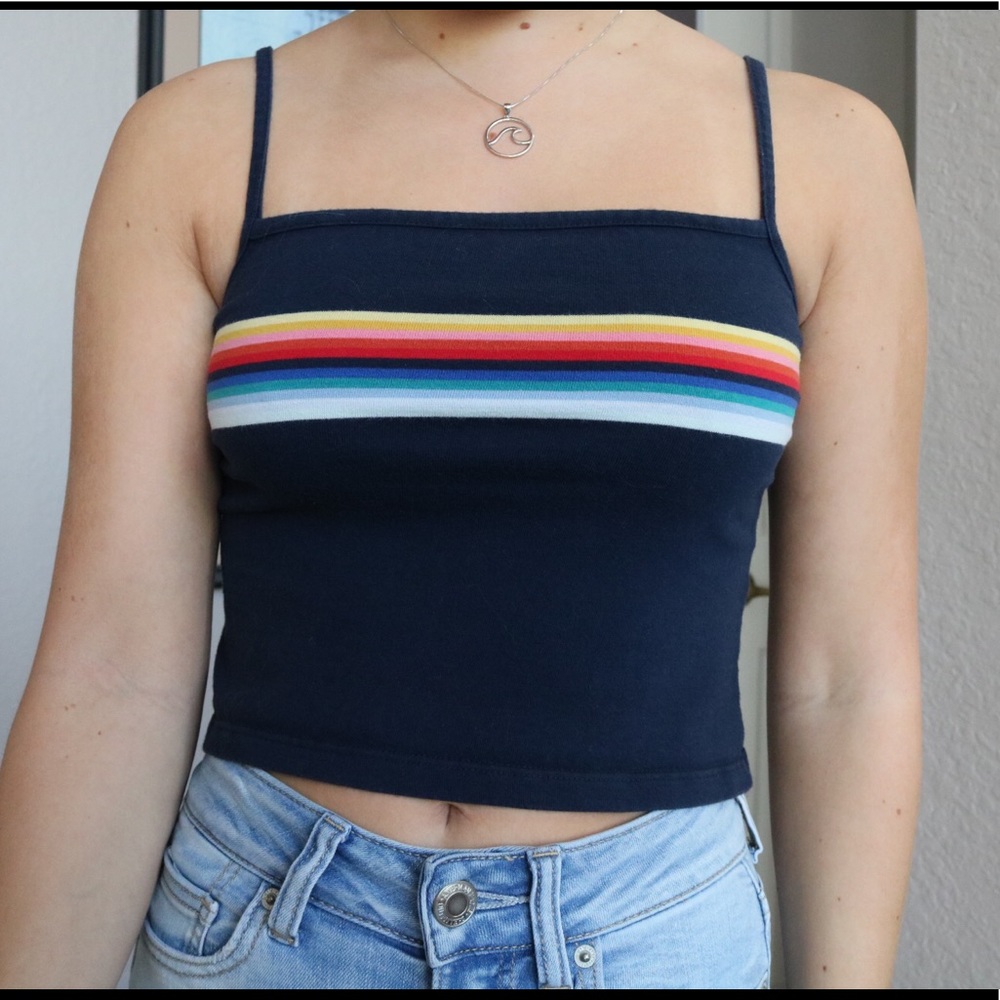 BRANDY MELVILLE navy rainbow stripe tank top